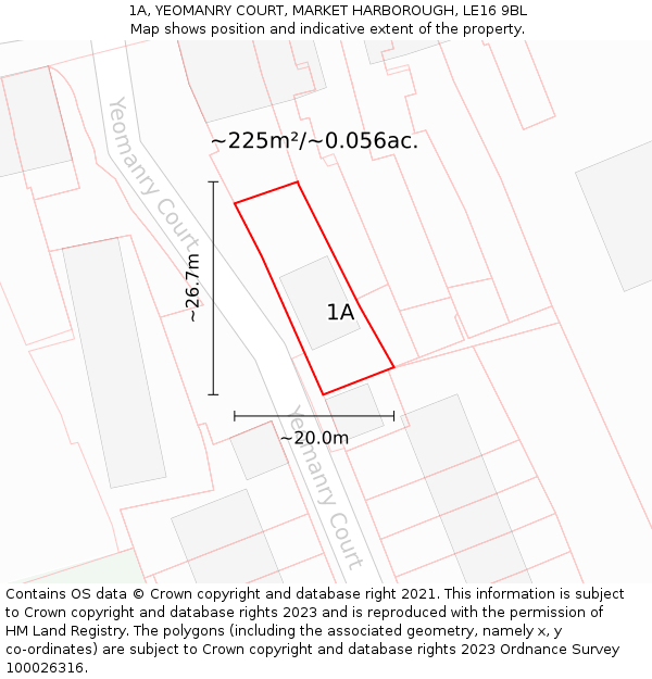 1A, YEOMANRY COURT, MARKET HARBOROUGH, LE16 9BL: Plot and title map