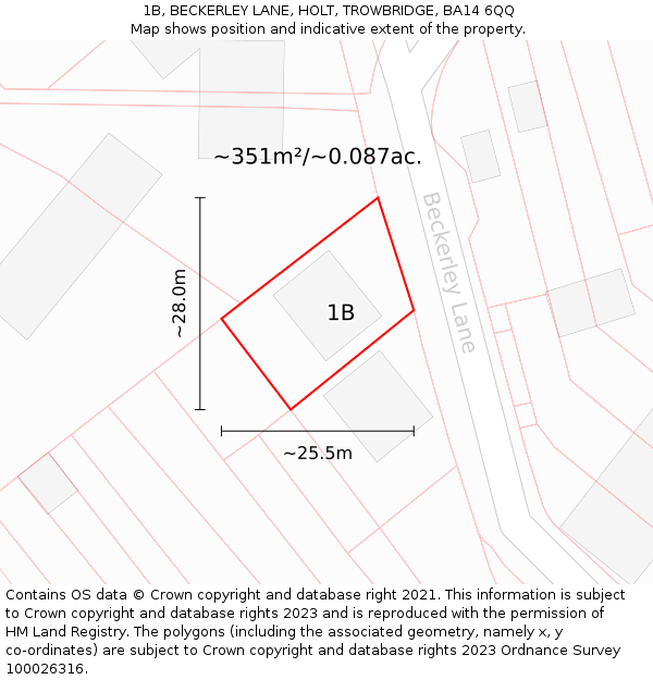 1B, BECKERLEY LANE, HOLT, TROWBRIDGE, BA14 6QQ: Plot and title map