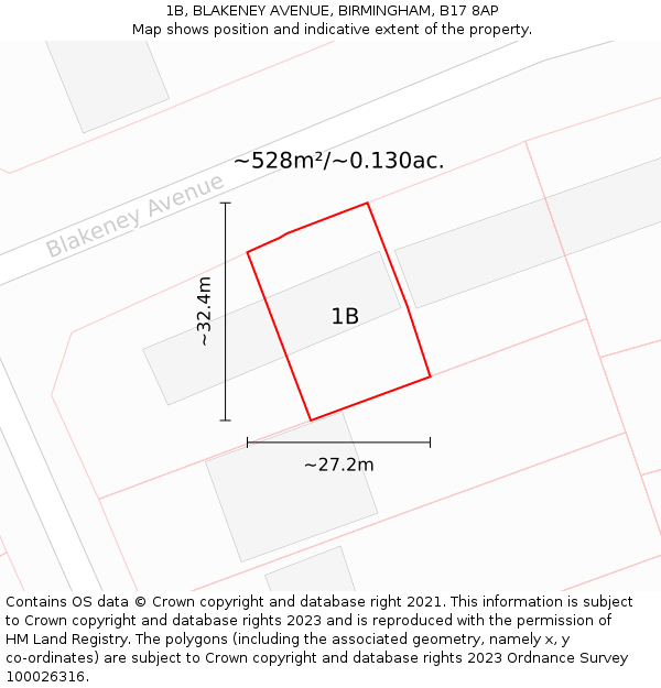 1B, BLAKENEY AVENUE, BIRMINGHAM, B17 8AP: Plot and title map