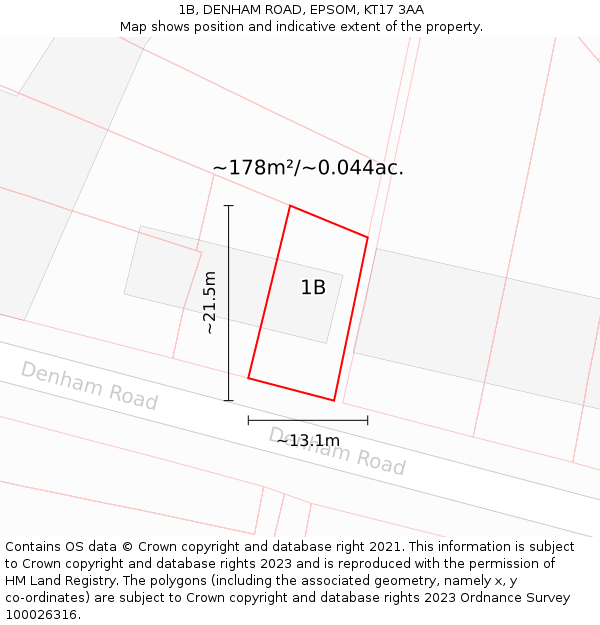 1B, DENHAM ROAD, EPSOM, KT17 3AA: Plot and title map