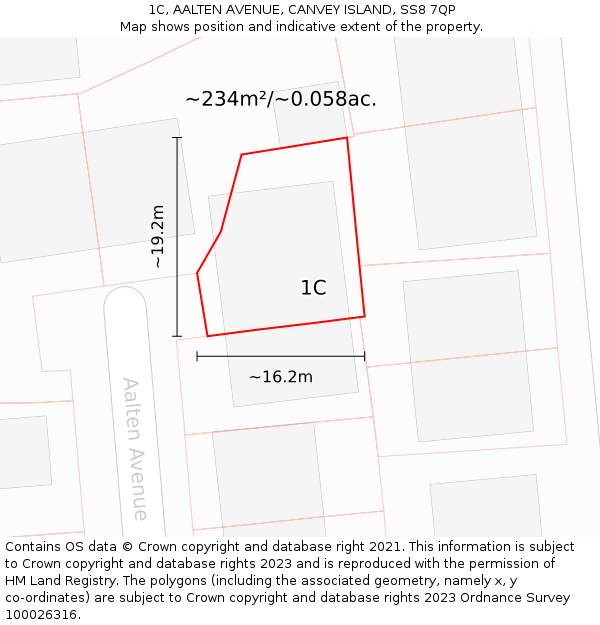 1C, AALTEN AVENUE, CANVEY ISLAND, SS8 7QP: Plot and title map