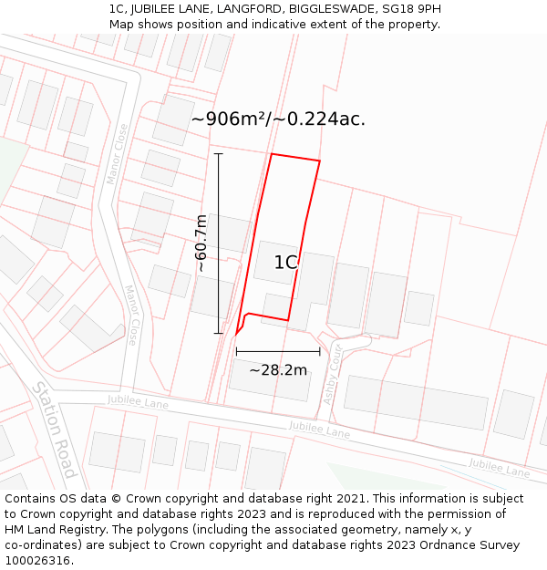 1C, JUBILEE LANE, LANGFORD, BIGGLESWADE, SG18 9PH: Plot and title map