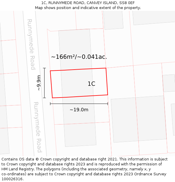 1C, RUNNYMEDE ROAD, CANVEY ISLAND, SS8 0EF: Plot and title map