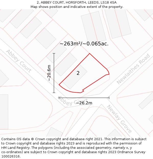 2, ABBEY COURT, HORSFORTH, LEEDS, LS18 4SA: Plot and title map