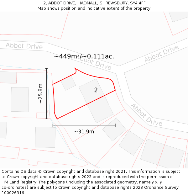 2, ABBOT DRIVE, HADNALL, SHREWSBURY, SY4 4FF: Plot and title map