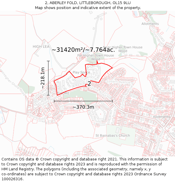 2, ABERLEY FOLD, LITTLEBOROUGH, OL15 9LU: Plot and title map