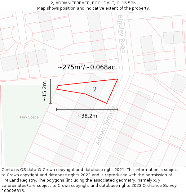 2, ADRIAN TERRACE, ROCHDALE, OL16 5BN: Plot and title map