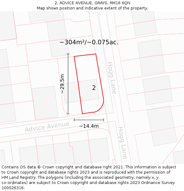 2, ADVICE AVENUE, GRAYS, RM16 6QN: Plot and title map