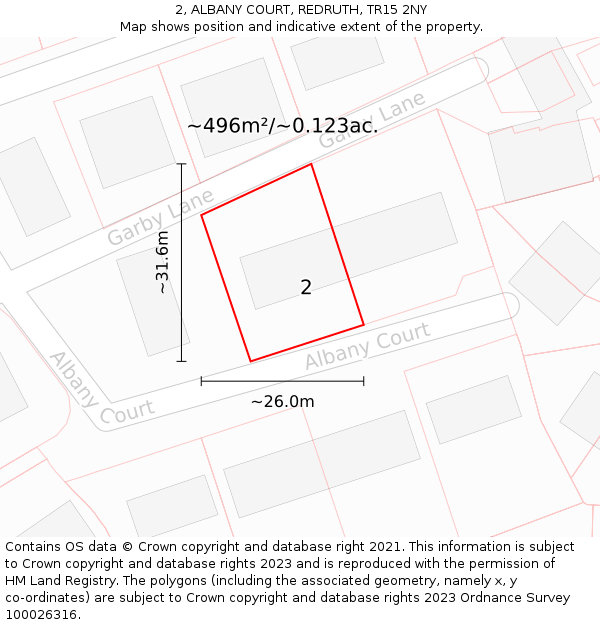 2, ALBANY COURT, REDRUTH, TR15 2NY: Plot and title map