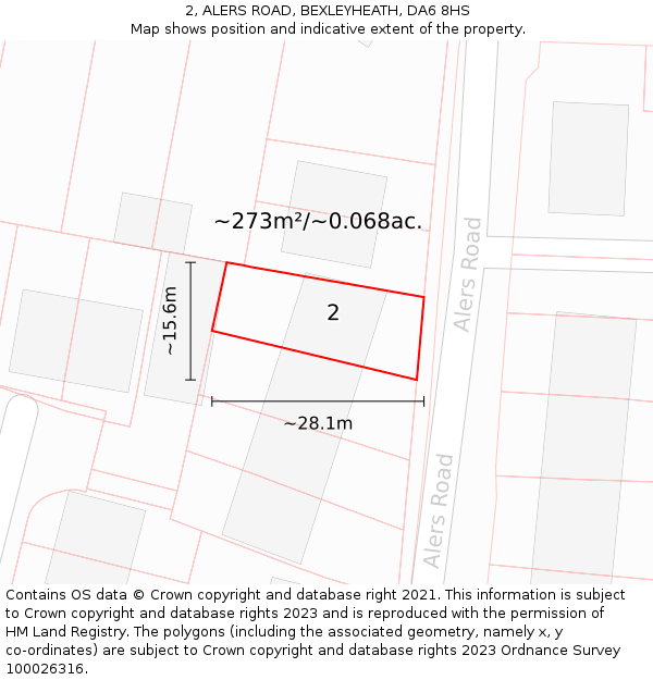 2, ALERS ROAD, BEXLEYHEATH, DA6 8HS: Plot and title map