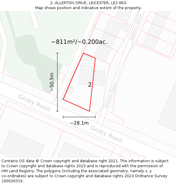 2, ALLERTON DRIVE, LEICESTER, LE3 9EG: Plot and title map