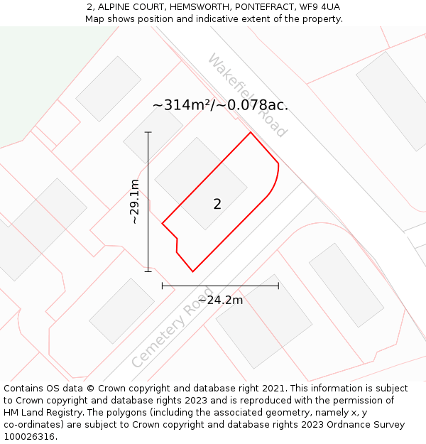 2, ALPINE COURT, HEMSWORTH, PONTEFRACT, WF9 4UA: Plot and title map