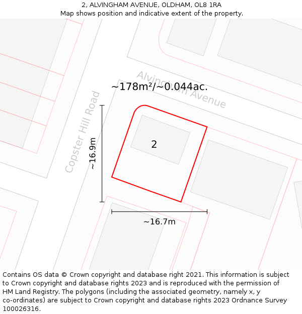 2, ALVINGHAM AVENUE, OLDHAM, OL8 1RA: Plot and title map