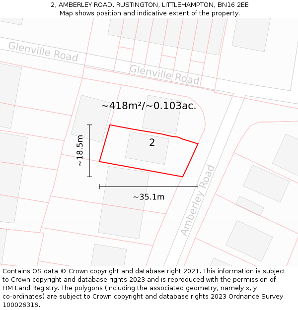 2, AMBERLEY ROAD, RUSTINGTON, LITTLEHAMPTON, BN16 2EE: Plot and title map