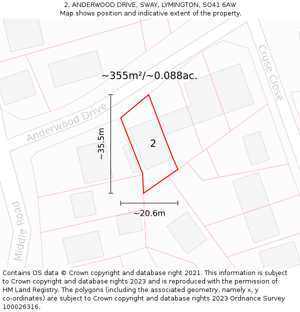 2, ANDERWOOD DRIVE, SWAY, LYMINGTON, SO41 6AW: Plot and title map