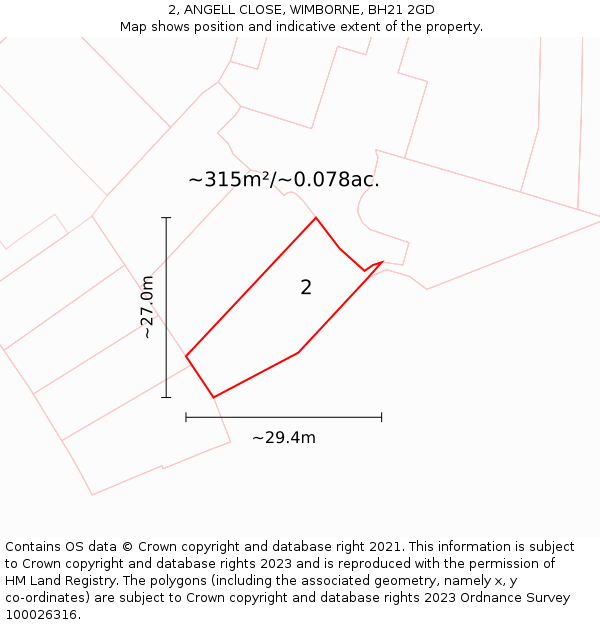 2, ANGELL CLOSE, WIMBORNE, BH21 2GD: Plot and title map