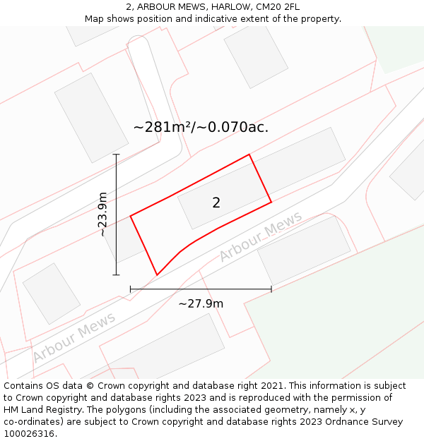 2, ARBOUR MEWS, HARLOW, CM20 2FL: Plot and title map