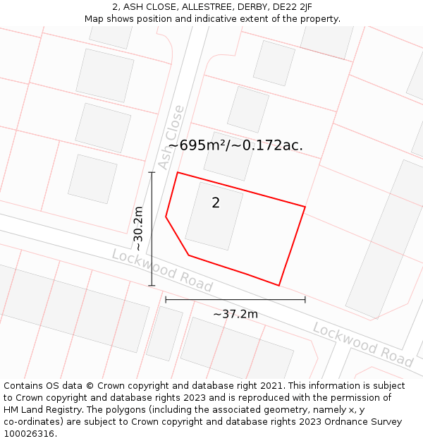 2, ASH CLOSE, ALLESTREE, DERBY, DE22 2JF: Plot and title map