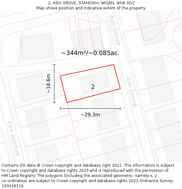 2, ASH GROVE, STANDISH, WIGAN, WN6 0DZ: Plot and title map