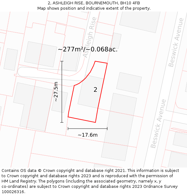 2, ASHLEIGH RISE, BOURNEMOUTH, BH10 4FB: Plot and title map