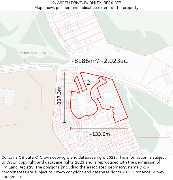 2, ASPEN DRIVE, BURNLEY, BB10 3FB: Plot and title map