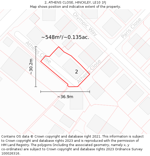 2, ATHENS CLOSE, HINCKLEY, LE10 1FJ: Plot and title map