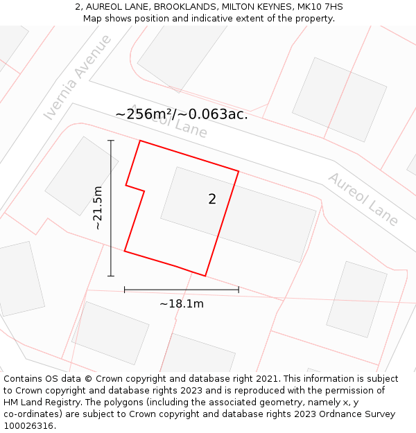 2, AUREOL LANE, BROOKLANDS, MILTON KEYNES, MK10 7HS: Plot and title map