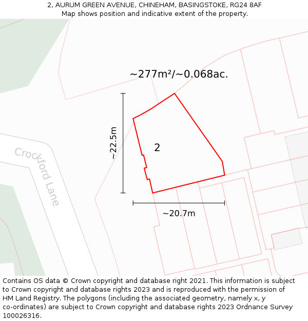 2, AURUM GREEN AVENUE, CHINEHAM, BASINGSTOKE, RG24 8AF: Plot and title map