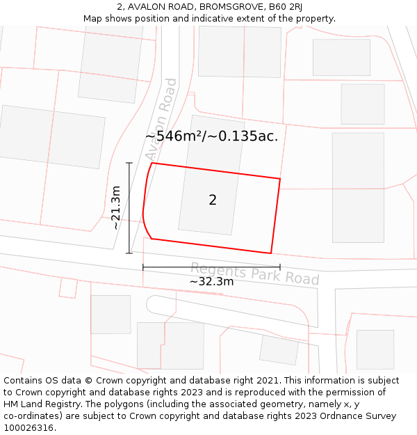 2, AVALON ROAD, BROMSGROVE, B60 2RJ: Plot and title map