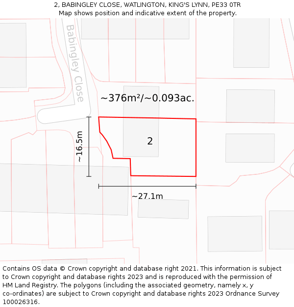 2, BABINGLEY CLOSE, WATLINGTON, KING'S LYNN, PE33 0TR: Plot and title map