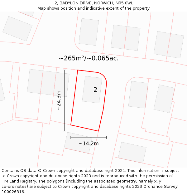 2, BABYLON DRIVE, NORWICH, NR5 0WL: Plot and title map