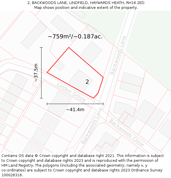 2, BACKWOODS LANE, LINDFIELD, HAYWARDS HEATH, RH16 2ED: Plot and title map