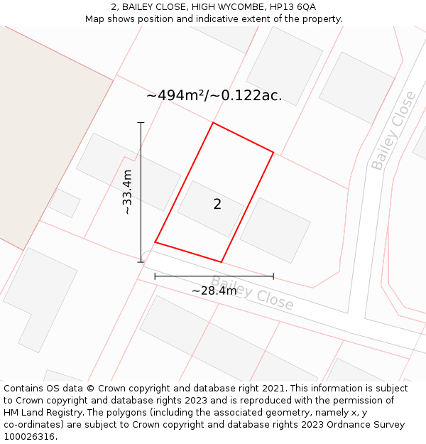 2, BAILEY CLOSE, HIGH WYCOMBE, HP13 6QA: Plot and title map