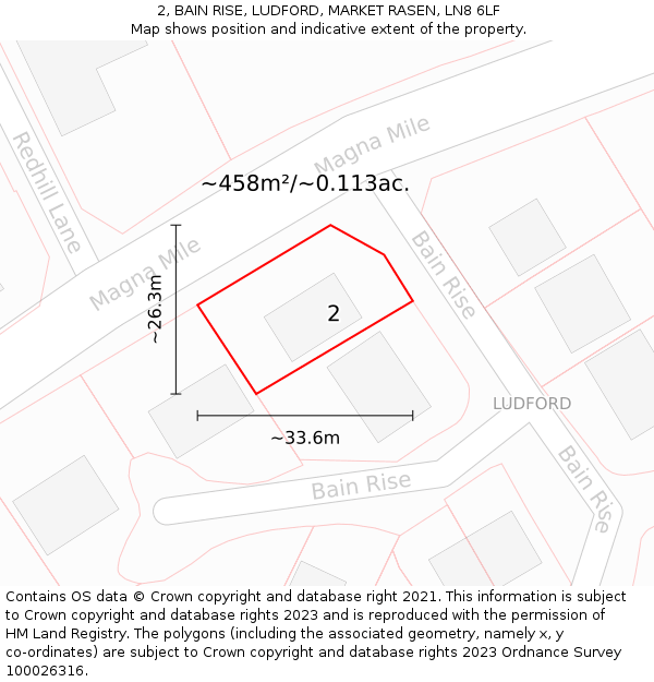 2, BAIN RISE, LUDFORD, MARKET RASEN, LN8 6LF: Plot and title map