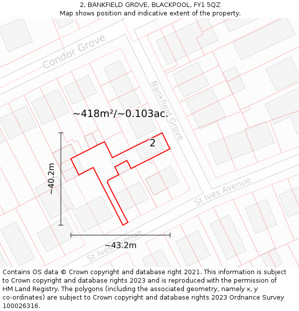 2, BANKFIELD GROVE, BLACKPOOL, FY1 5QZ: Plot and title map