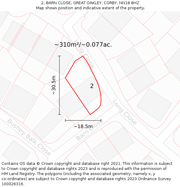 2, BARN CLOSE, GREAT OAKLEY, CORBY, NN18 8HZ: Plot and title map