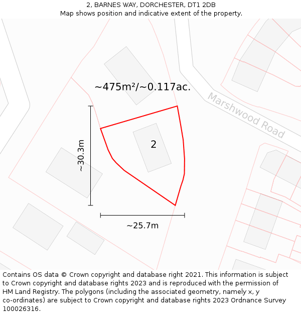 2, BARNES WAY, DORCHESTER, DT1 2DB: Plot and title map