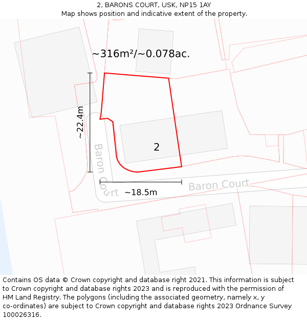 2, BARONS COURT, USK, NP15 1AY: Plot and title map