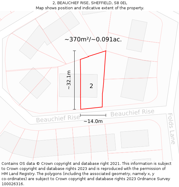 2, BEAUCHIEF RISE, SHEFFIELD, S8 0EL: Plot and title map