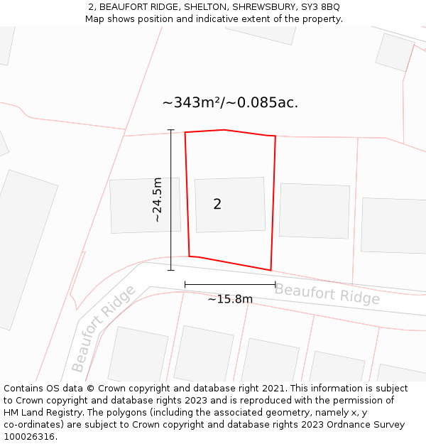 2, BEAUFORT RIDGE, SHELTON, SHREWSBURY, SY3 8BQ: Plot and title map