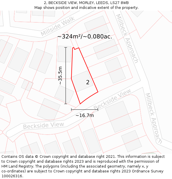 2, BECKSIDE VIEW, MORLEY, LEEDS, LS27 8WB: Plot and title map