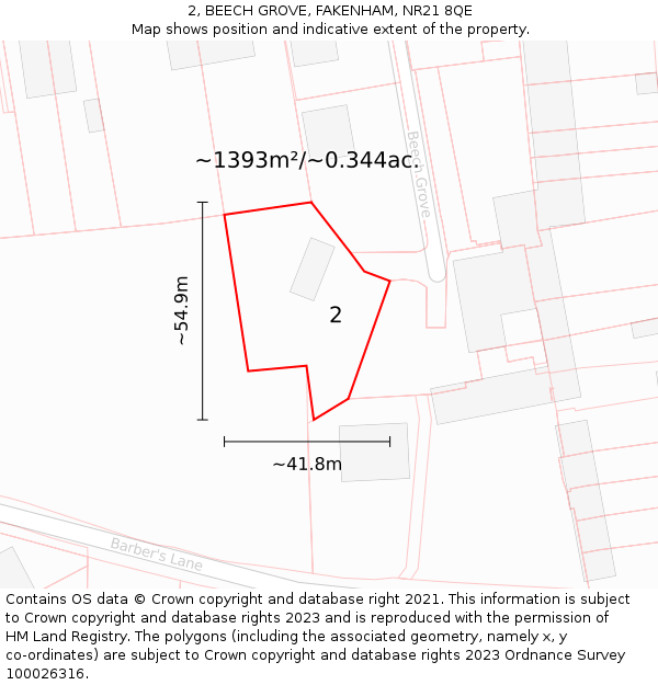 2, BEECH GROVE, FAKENHAM, NR21 8QE: Plot and title map