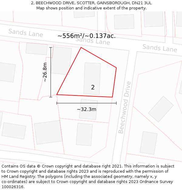 2, BEECHWOOD DRIVE, SCOTTER, GAINSBOROUGH, DN21 3UL: Plot and title map