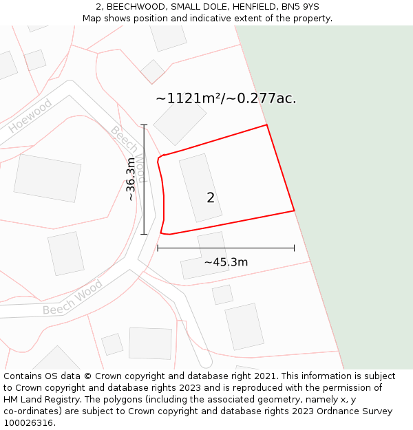 2, BEECHWOOD, SMALL DOLE, HENFIELD, BN5 9YS: Plot and title map