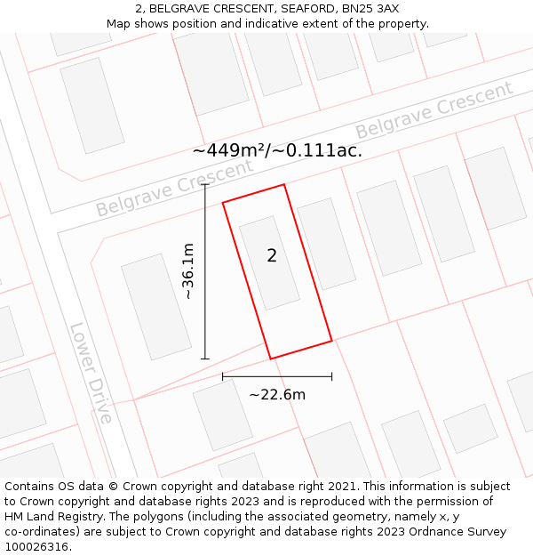 2, BELGRAVE CRESCENT, SEAFORD, BN25 3AX: Plot and title map