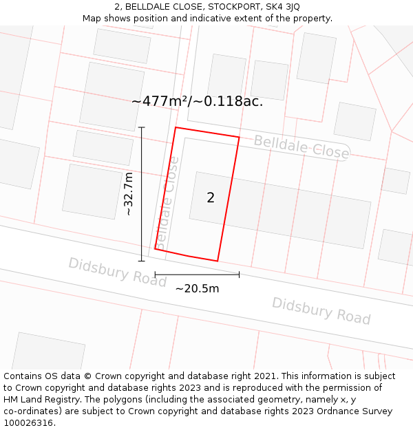 2, BELLDALE CLOSE, STOCKPORT, SK4 3JQ: Plot and title map