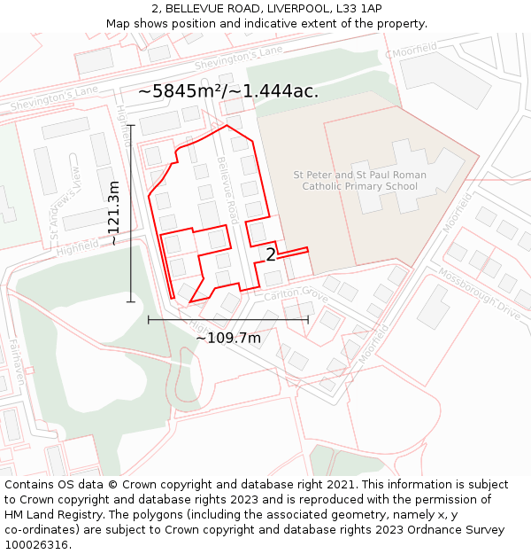 2, BELLEVUE ROAD, LIVERPOOL, L33 1AP: Plot and title map