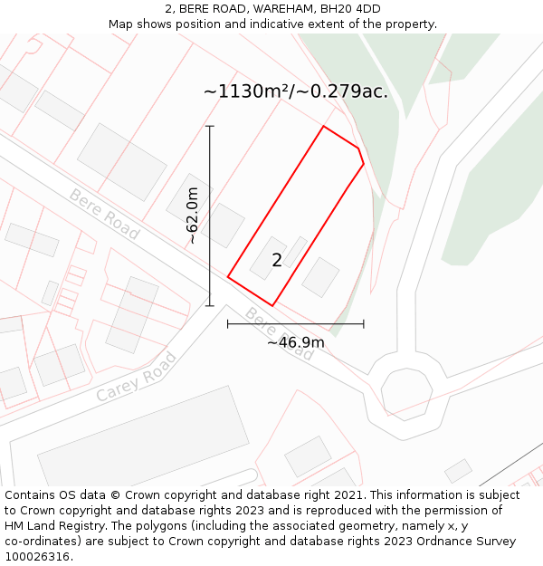 2, BERE ROAD, WAREHAM, BH20 4DD: Plot and title map