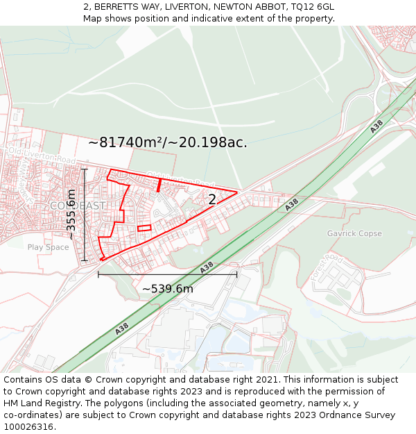 2, BERRETTS WAY, LIVERTON, NEWTON ABBOT, TQ12 6GL: Plot and title map