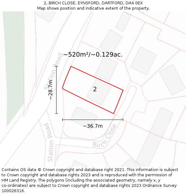 2, BIRCH CLOSE, EYNSFORD, DARTFORD, DA4 0EX: Plot and title map